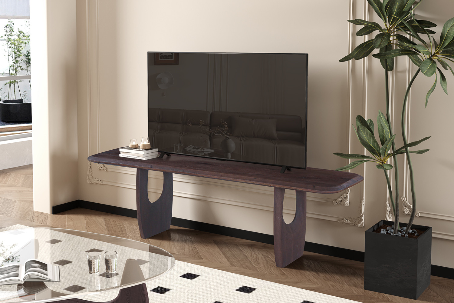 NEW - Meuble TV 'Braga' Bois de manguier Brun foncé – Image 6
