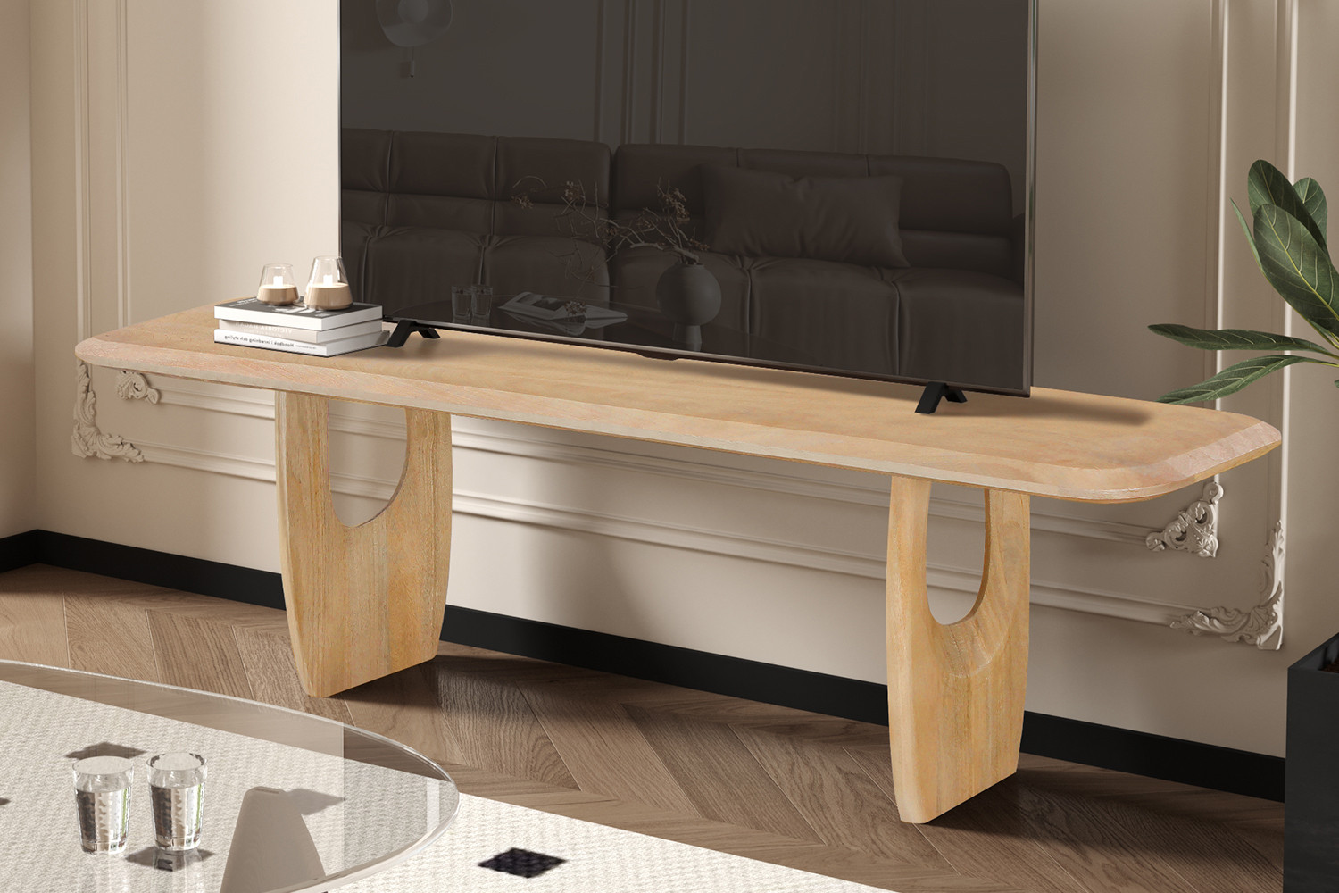 NEW - Meuble TV 'Braga' Bois de manguier Brun foncé
