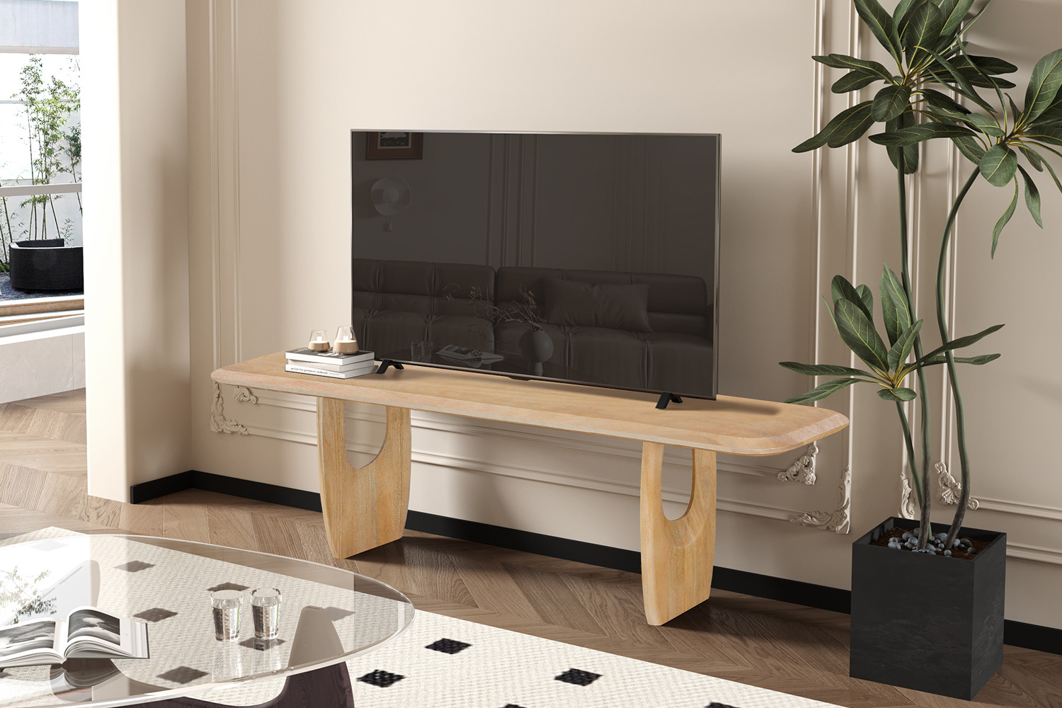 NEW - Meuble TV 'Braga' Bois de manguier Brun foncé – Image 4