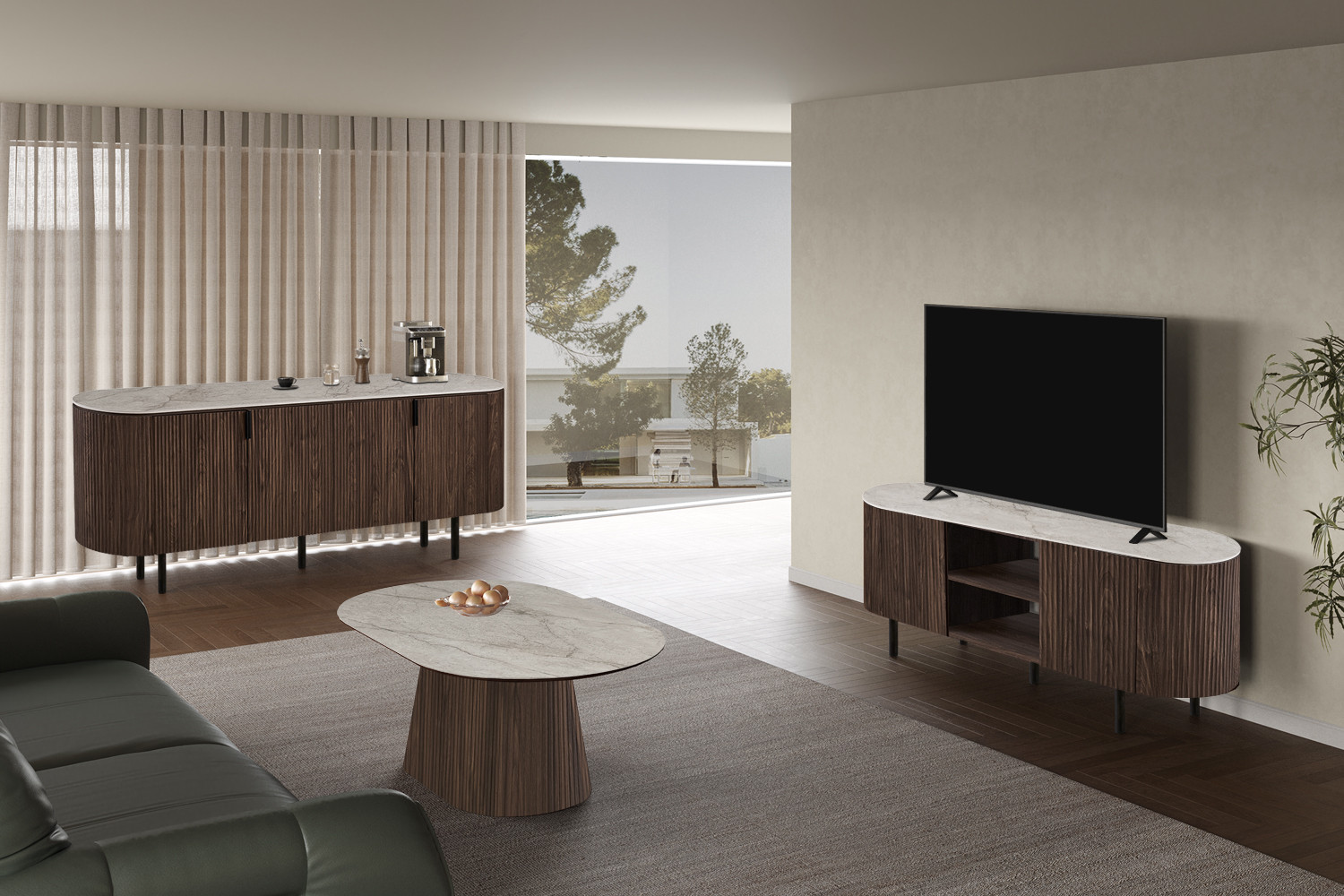 NEW - Meuble TV 'Vigo' 160 cm Décor Chêne Foncé Shakespear Beige – Image 5