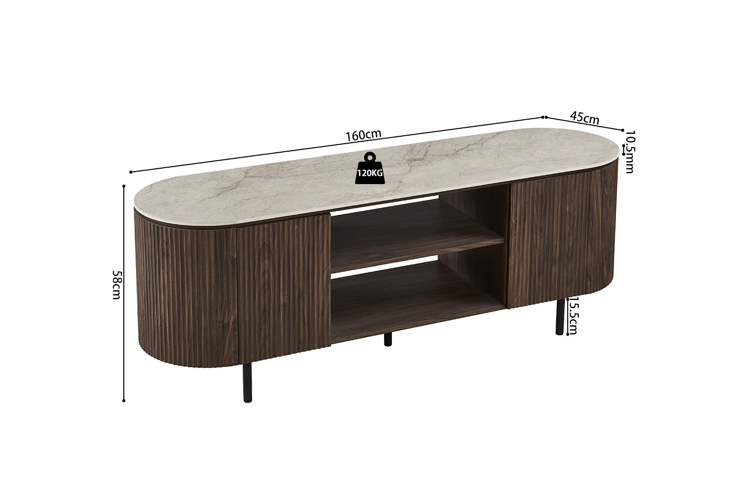 NEW - Meuble TV 'Vigo' 160 cm Décor Chêne Foncé Shakespear Beige – Image 2