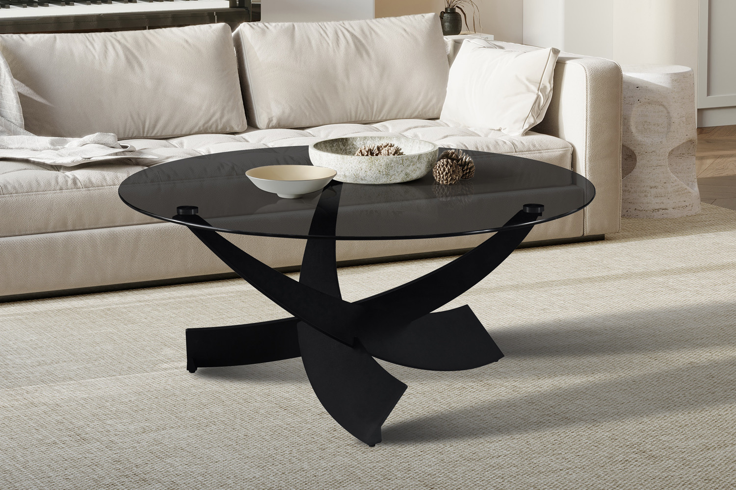 NEW - Table basse 'Weston' Ronde Verre clair gris