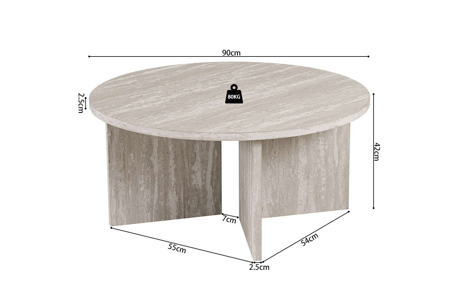 NEW - Table basses 'Drasir' Ronde Décor Travertin Gris – Image 4