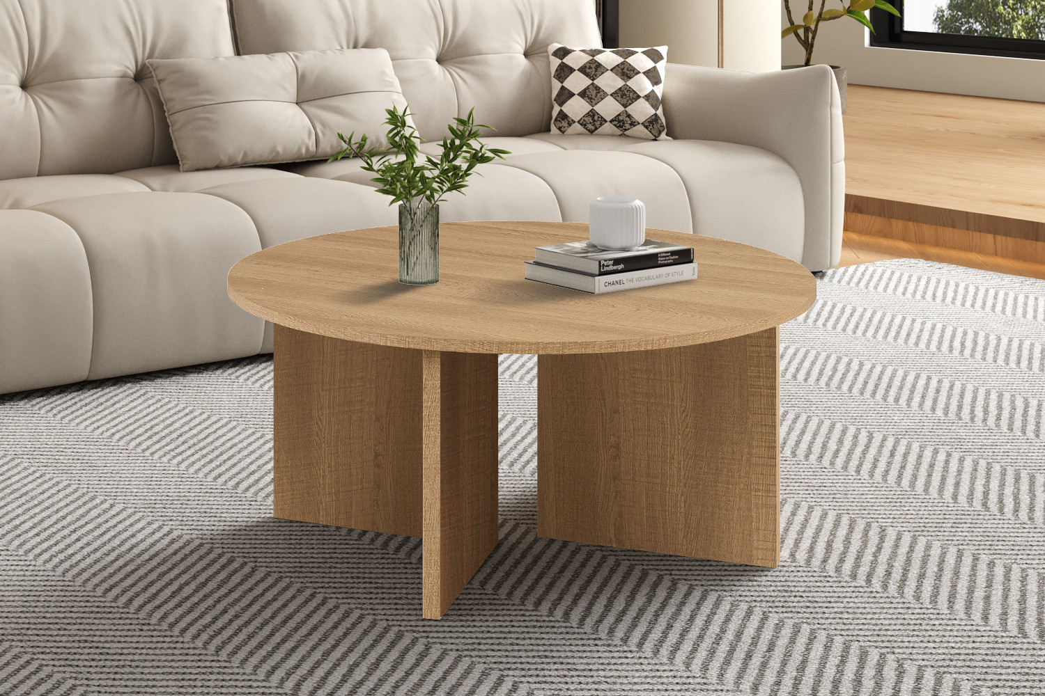 NEW - Table basses 'Drasir' Ronde Décor Travertin Gris – Image 3