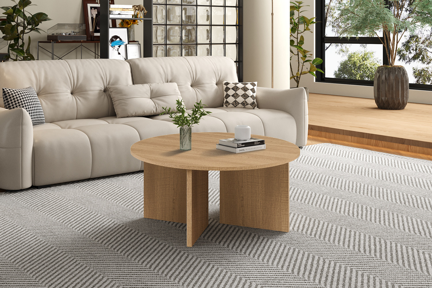NEW - Table basses 'Drasir' Ronde Décor Travertin Gris – Image 2