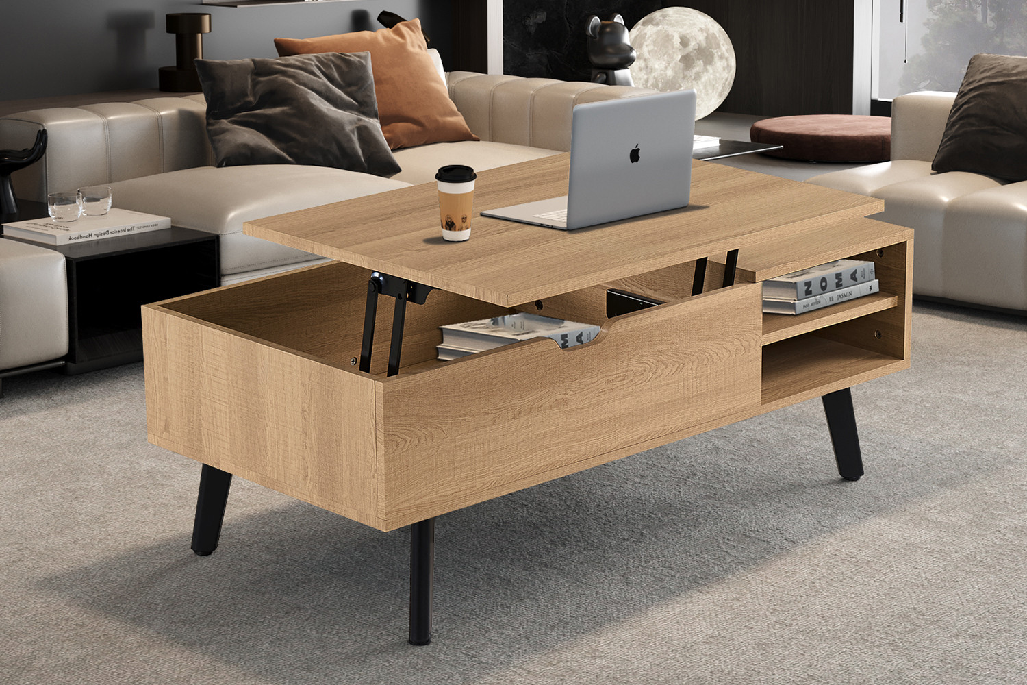 NEW - Table basse 'Justine' Plateau relevable Décor Brun foncé – Image 10
