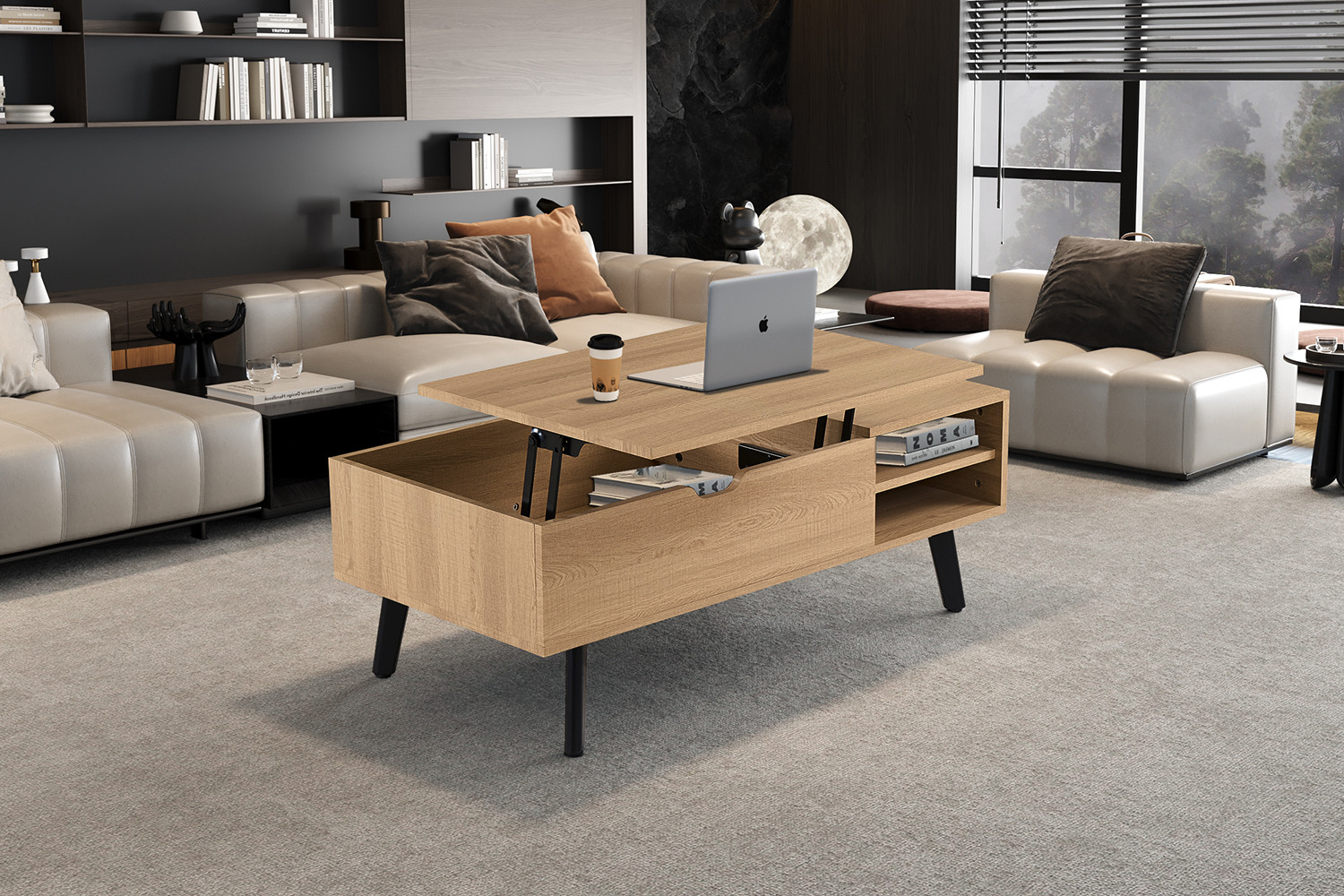 NEW - Table basse 'Justine' Plateau relevable Décor Brun foncé – Image 9