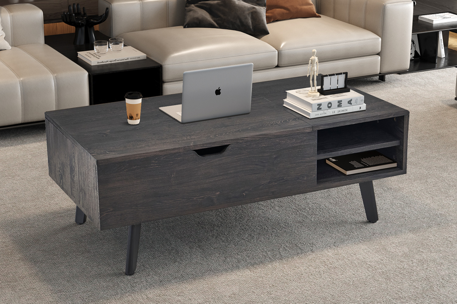 NEW - Table basse 'Justine' Plateau relevable Décor Brun foncé – Image 7