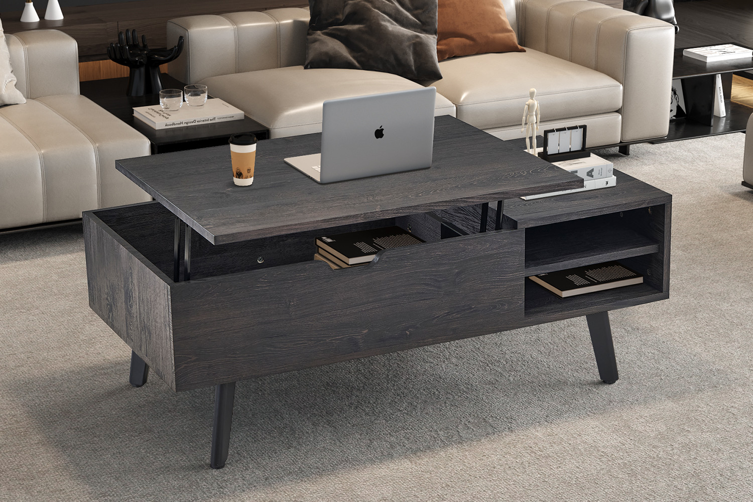 NEW - Table basse 'Justine' Plateau relevable Décor Brun foncé – Image 8