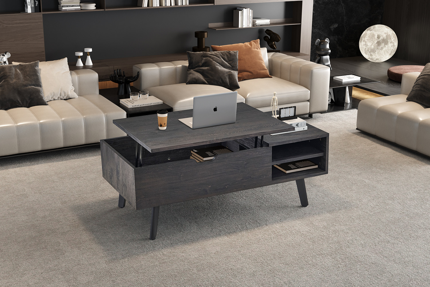 NEW - Table basse 'Justine' Plateau relevable Décor Brun foncé
