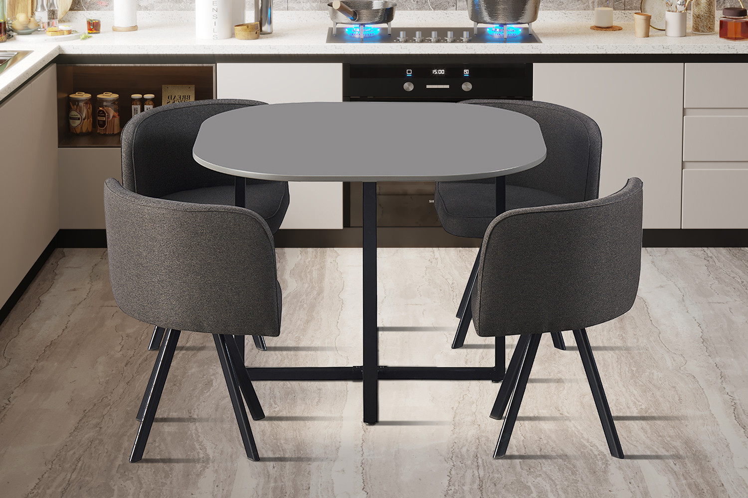 - Top 18 mm Set table 'Eva' Gris H-H 75-70 x B-L 100-68 x D-P 100-50 cm
