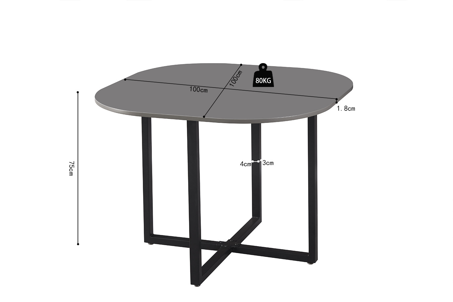 - Top 18 mm Set table 'Eva' Gris H-H 75-70 x B-L 100-68 x D-P 100-50 cm – Image 3