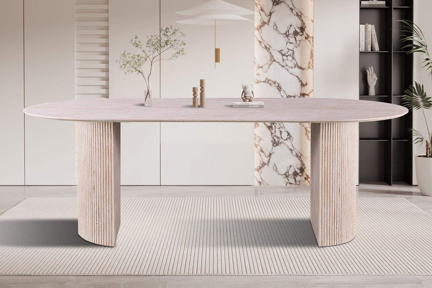 Table 'Lagos' 220 cm Ovale Décor Travertin Beige – Image 4