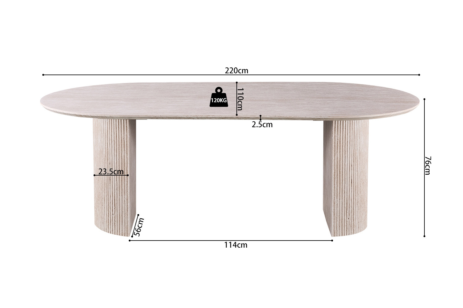 Table 'Lagos' 220 cm Ovale Décor Travertin Beige – Image 2