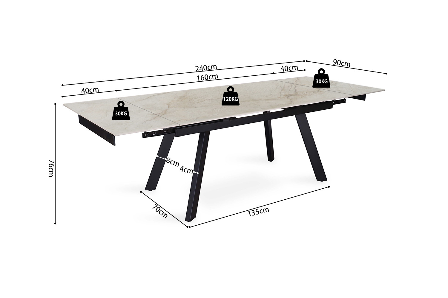 Table extensible 'Hera' 160-240 cm Rectangulaire Brillant Shakespear Beige – Image 5