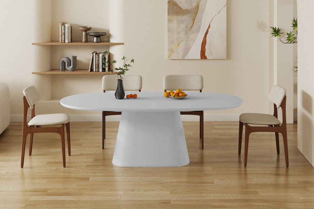 Table 'Tavira' 220 cm Ovale Ciment Ecru H 76 x B-L 220 x D-P 100 cm