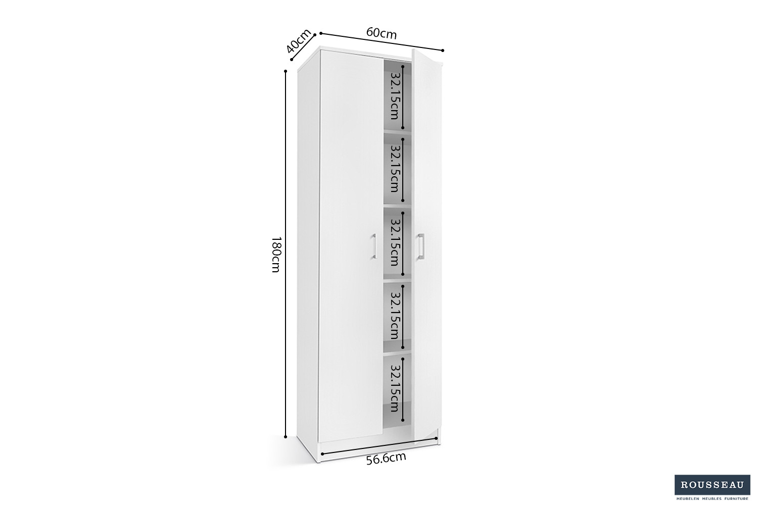 Armoire de rangement 'Ray' 2 portes et 4 étagères Wit H-H 180 x B-L 60 x D-P 40 cm – Image 3