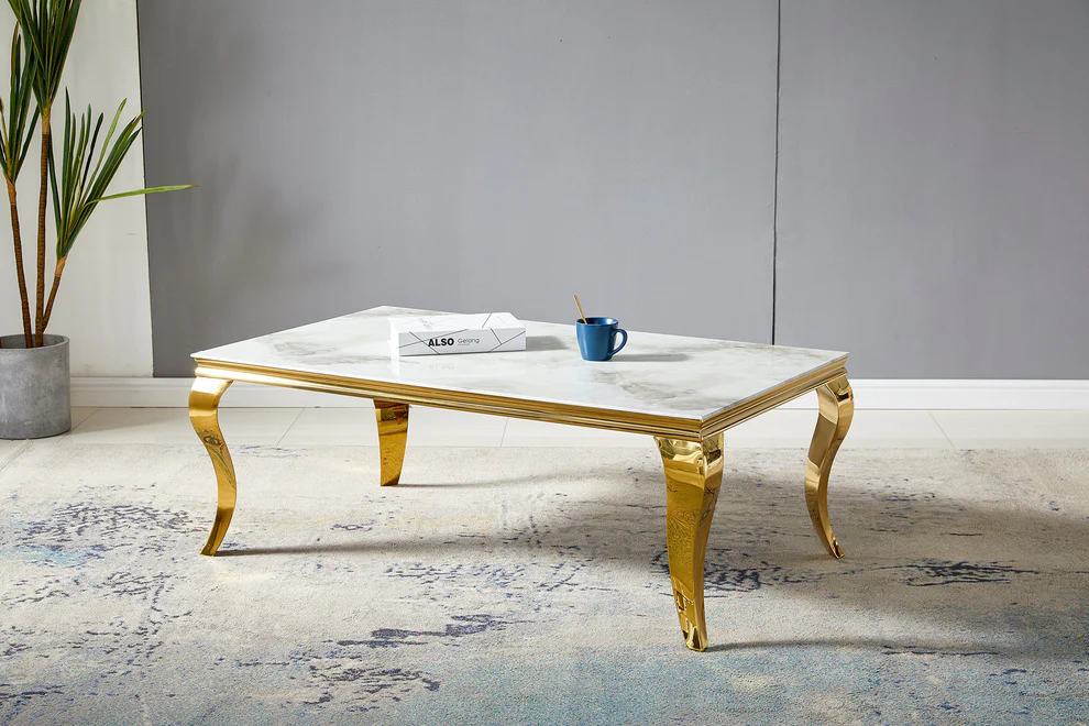 Table basse Baroque pied doré 120cm