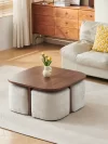 Table basse Marbella noyer MDF avec poufs 80cm