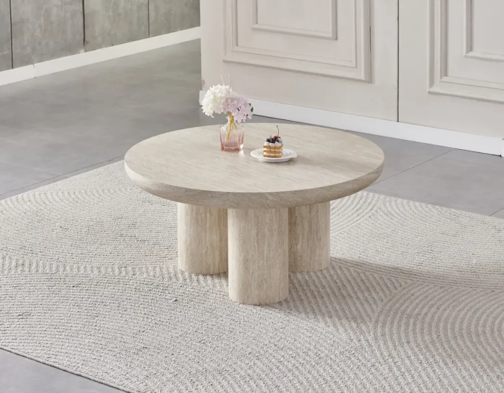 Table basse Maya travertin MDF ⌀ 90cm