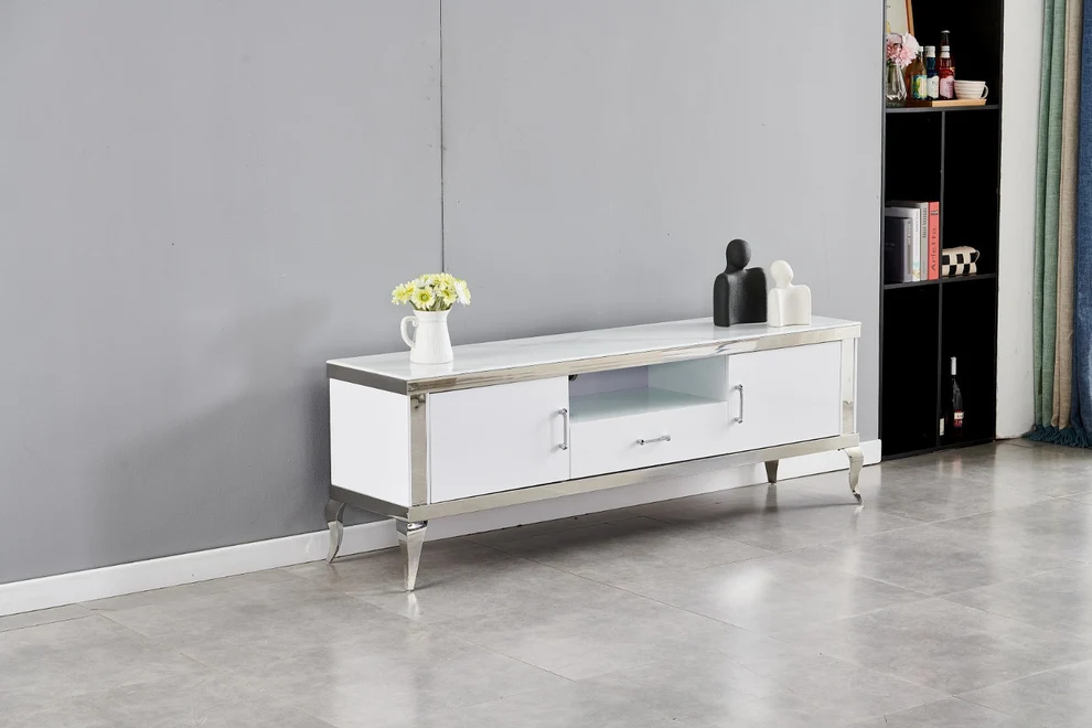 Meuble TV Baroque argent marbre blanc 1m70 – Image 3